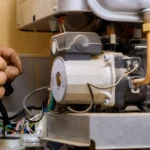 technicien d'un fournisseur qui exécute le contrôle annuel de la chaudière à gaz